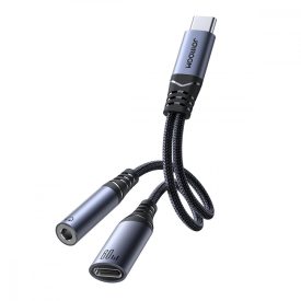 Joyroom USB-C - USB-C + 3.5mm Mini Jack DAC Adapter - Fekete Joyroom USB-C - USB-C + 3.5mm Mini Jack DAC Adapter - Fekete