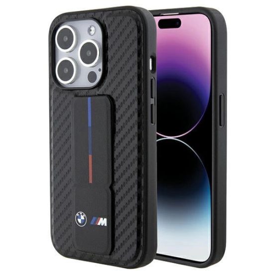 iPhone 15 Pro Tok - BMW Grip Stand Smooth & Carbon - Fekete