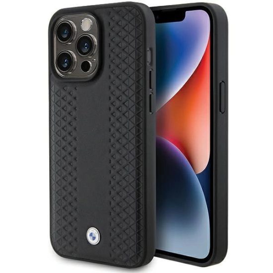 iPhone 15 Pro Max Tok - BMW Leather Diamond Pattern - Fekete