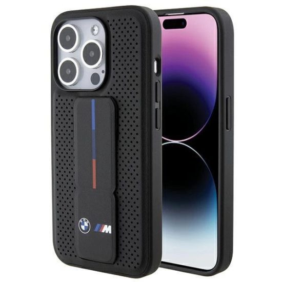 iPhone 15 Pro Max Tok - BMW Grip Stand Smooth & Perforated - Fekete