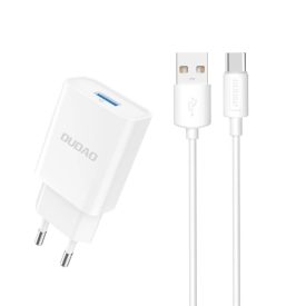 Dudao A4EU Hálózati Töltő - USB-A 2.1A + USB-A - USB-C Kábel - Fehér   Dudao A4EU Hálózati Töltő - USB-A 2.1A + USB-A - USB-C Kábel - Fehér