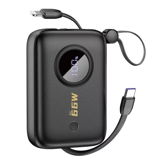 Dudao K14 Power Bank 10000mAh Beépített USB-C és Lightning Kábelekkel - Fekete