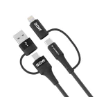 Wozinsky 4in1 2x USB-C + 1x USB-A + 1x Lightning Kábel - 1m 3A 60W - Fekete