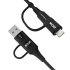 Wozinsky 4in1 2x USB-C + 1x USB-A + 1x Lightning Kábel - 1m 3A 60W - Fekete