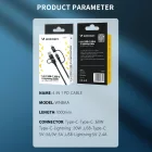 Wozinsky 4in1 2x USB-C + 1x USB-A + 1x Lightning Kábel - 1m 3A 60W - Fekete
