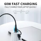 Wozinsky 4in1 2x USB-C + 1x USB-A + 1x Lightning Kábel - 1m 3A 60W - Fekete