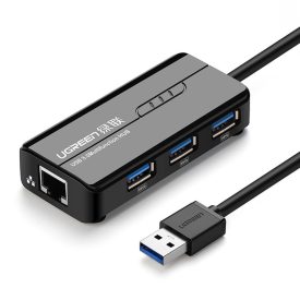 Ugreen 4in1 USB 3.0 HUB - 3x USB-A + RJ45 1000 Mbps - Fekete Ugreen 4in1 USB 3.0 HUB - 3x USB-A + RJ45 1000 Mbps - Fekete