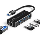 Ugreen 4in1 USB 3.0 HUB - 3x USB-A + RJ45 1000 Mbps - Fekete