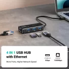 Ugreen 4in1 USB 3.0 HUB - 3x USB-A + RJ45 1000 Mbps - Fekete