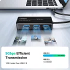 Ugreen 4in1 USB 3.0 HUB - 3x USB-A + RJ45 1000 Mbps - Fekete