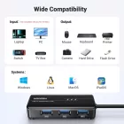 Ugreen 4in1 USB 3.0 HUB - 3x USB-A + RJ45 1000 Mbps - Fekete