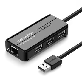 Ugreen 4in1 USB 2.0 HUB - 3x USB-A + RJ45 10/100Mbps - Fekete   Ugreen 4in1 USB 2.0 HUB - 3x USB-A + RJ45 10/100Mbps - Fekete