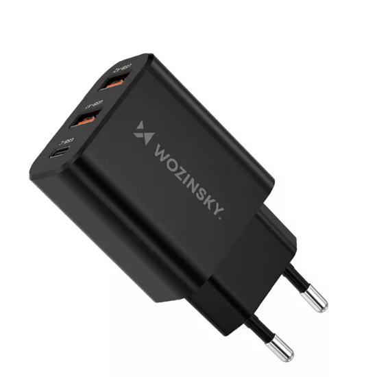 Wozinsky Hálózati Töltő 30W - USB-C + 2x USB-A - Fekete