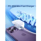 Joyroom Hálózati Töltő - USB-C 20W PD + C-C Kábel - Fehér