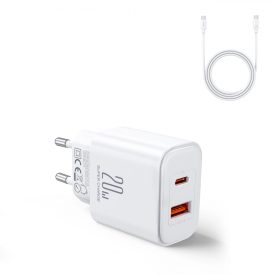 Joyroom Hálózati Töltő 20W - USB-A + USB-C + USB-C Kábel - Fehér   Joyroom Hálózati Töltő 20W - USB-A + USB-C + USB-C Kábel - Fehér