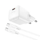 Acefast A73 Mini Hálózati Töltő GaN 20W + C-C Kábel - Fehér