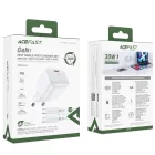 Acefast A77 Mini Hálózati Töltő GaN 30W + C-C Kábel - Fehér
