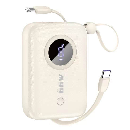 Dudao K14 Power Bank 10000mAh Beépített USB-C és Lightning Kábelekkel - Bézs