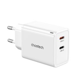 Choetech GaN Hálózati Töltő PD 65W - 2x USB-C - Fehér Choetech GaN Hálózati Töltő PD 65W - 2x USB-C - Fehér