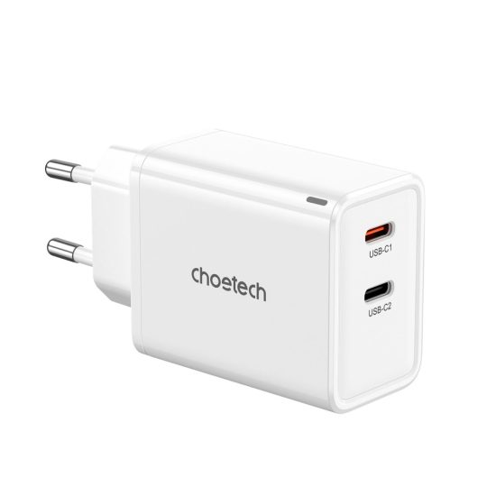 Choetech GaN Hálózati Töltő PD 65W - 2x USB-C - Fehér