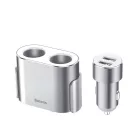 Baseus Autós Töltő + Szivargyújtó Elosztó - 2xUSB - 3,1A - 100W - Ezüst