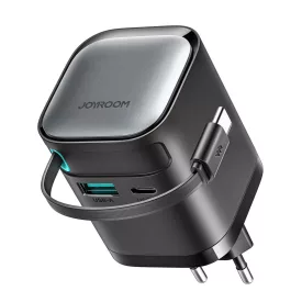   Joyroom JR-TCL02 GaN Hálózati Töltő 65W - USB-A + USB-C + USB-C Kábel - Fekete