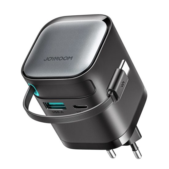 Joyroom JR-TCL02 GaN Hálózati Töltő 65W - USB-A + USB-C + USB-C Kábel - Fekete