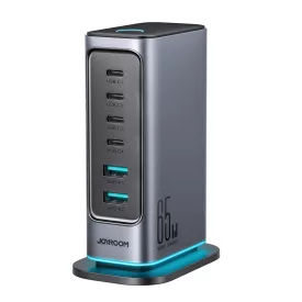   Joyroom JR-TCM02 GaN Hálózati Töltő 65W - 4x USB-C + 2x USB-A - Szürke