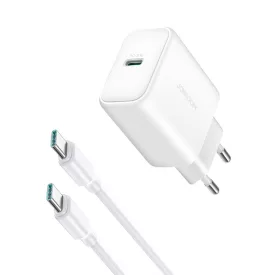   Joyroom JR-TCF24 Hálózati Töltő 30W - USB-C + 1m C-C Kábel - Fehér