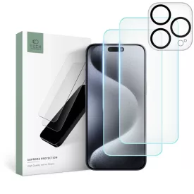   iPhone 15 Pro Kijelzővédő és Kameravédő Üvegfólia Készlet - Tech-Protect Supreme Set