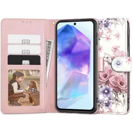   Samsung Galaxy A55 5G Tok - Tech-Protect Wallet - Pink Virágos