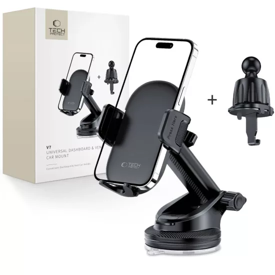 Tech-Protect V7 Autós Tartó - Tapadókorong + Szellőzőrács - Fekete