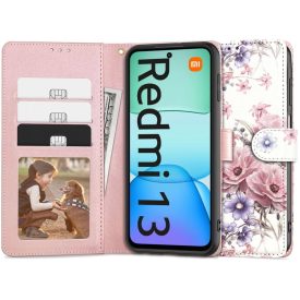 Xiaomi Redmi 13 Tok - Tech-Protect Wallet - Pink Virágos Xiaomi Redmi 13 Tok - Tech-Protect Wallet - Pink Virágos