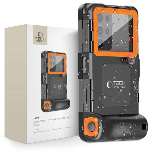 Tech-Protect Vízálló Telefontok 4.7-6.7" IPX8 - Fekete-Narancs