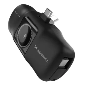   Wozinsky WF16-YCS Power Bank - 5000mAh 15W - Beépített USB-C Kábellel és Apple Watch Töltővel - Fekete