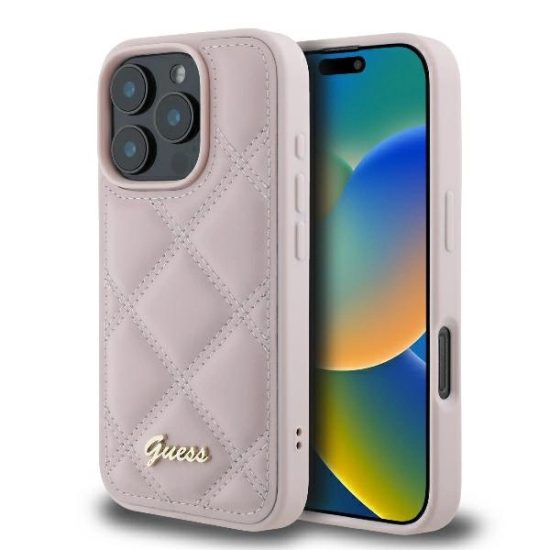 iPhone 16 Pro Tok - Guess Quilted Metal Logo - Pink