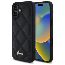 iPhone 16 Plus Tok - Guess Quilted Metal Logo - Fekete