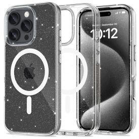 iPhone 16 Pro Max Tok - Tech-Protect FlexAir Hybrid MagSafe - Átlátszó-Csillogó   iPhone 16 Pro Max Tok - Tech-Protect FlexAir Hybrid MagSafe - Átlátszó-Csillogó