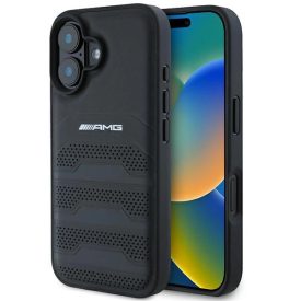 iPhone 16 Tok - AMG Leather Debossed Lines - Fekete