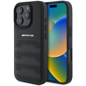 iPhone 16 Pro Max Tok - AMG Leather Debossed Lines - Fekete iPhone 16 Pro Max Tok - AMG Leather Debossed Lines - Fekete
