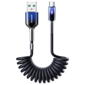 Joyroom USB-A - USB-C Crystal-Clear Spirál Kábel - 1.5m 3A - Fekete   Joyroom USB-A - USB-C Crystal-Clear Spirál Kábel - 1.5m 3A - Fekete