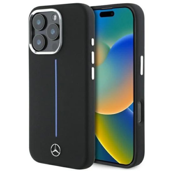 iPhone 16 Pro Tok - Mercedes Silicone Blue Stripe MagSafe - Fekete