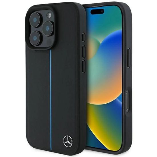 iPhone 16 Pro Max Tok - Mercedes MB Blue Line Leather MagSafe - Fekete