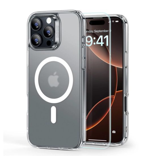 iPhone 16 Pro Tok és Kijelzővédő Szett - ESR Classic Hybrid Halolock - Áttetsző-Fehér