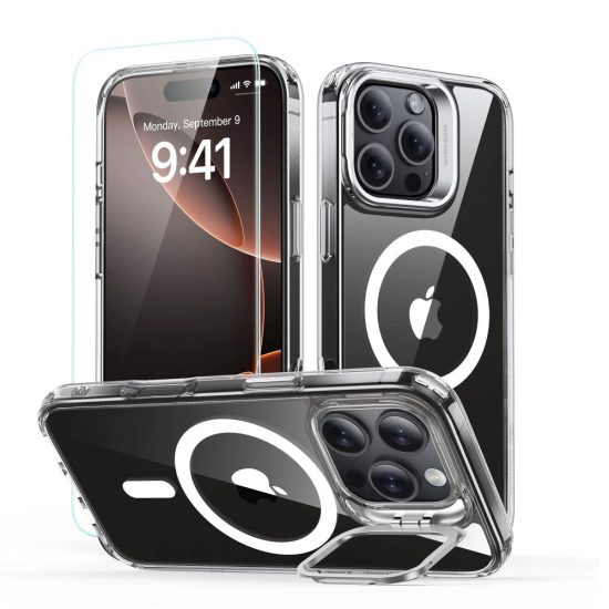 iPhone 16 Pro Tok és Kijelzővédő Szett - ESR Classic Hybrid Kickstand Halolock - Átlátszó