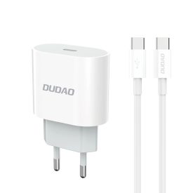 Dudao A14EU Hálózati Töltő 20W PD - USB-C + C-C Kábel - Fehér   Dudao A14EU Hálózati Töltő 20W PD - USB-C + C-C Kábel - Fehér