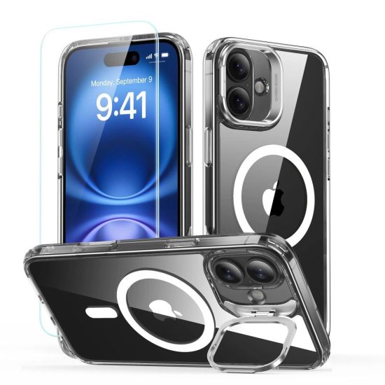iPhone 16 Plus Tok és Kijelzővédő Szett - ESR Classic Hybrid Kickstand Halolock - Átlátszó