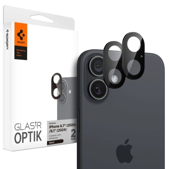 iPhone 16 / 16 Plus Kameravédő Üvegfólia - Spigen Glas.tR Optik x 2 db - Fekete