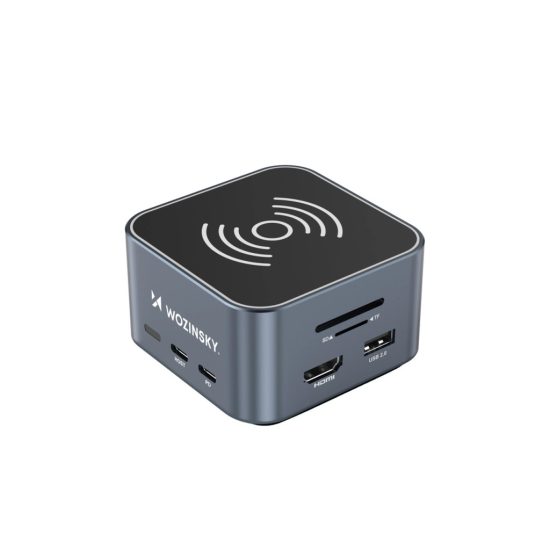Wozinsky 12in1 USB-C Hub Vezeték Nélküli Töltővel - Szürke