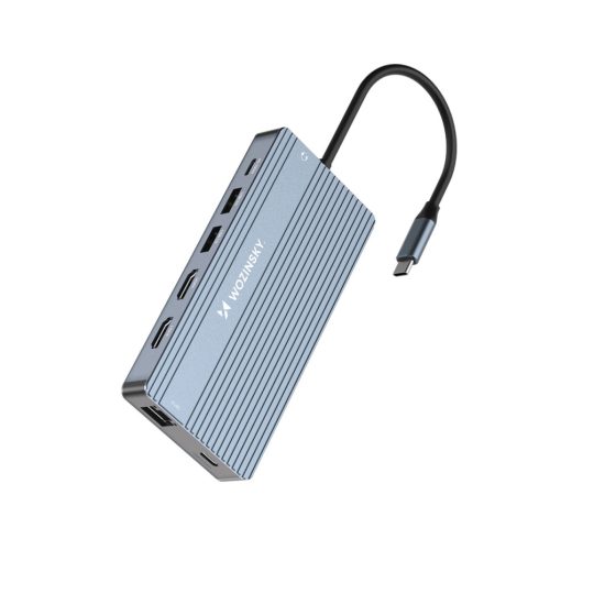 Wozinsky Multifunkciós USB-C Hub 14in1 - Alumínium, 3 Monitor  + 15 cm Kábel